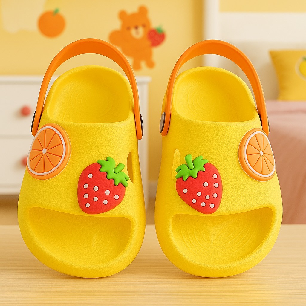 Chinelo Infantil Coloridas Nuvem Frutinhas Slide MeninaTropical Flores Macio Confortável Leve