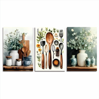 Kit 3 Quadros Decorativos Flores Em Vasos E Talheres Plantas Natureza Sala Quarto Cozinha Hall em Oferta na Shopee