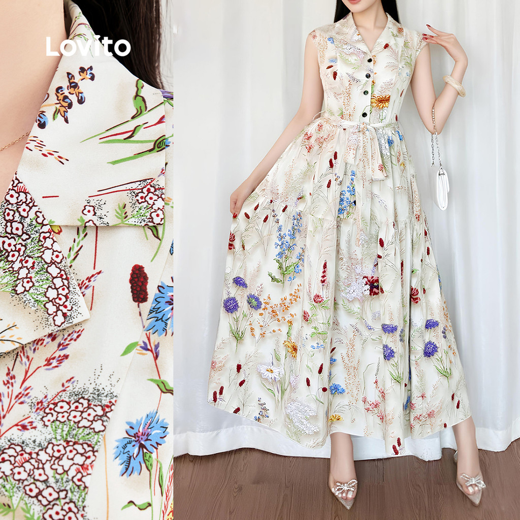 Lovito Vestido Casual De Férias Com Zíper E Botões Frontais Para Primavera/verão Ideal Para Mulheres L149LD572