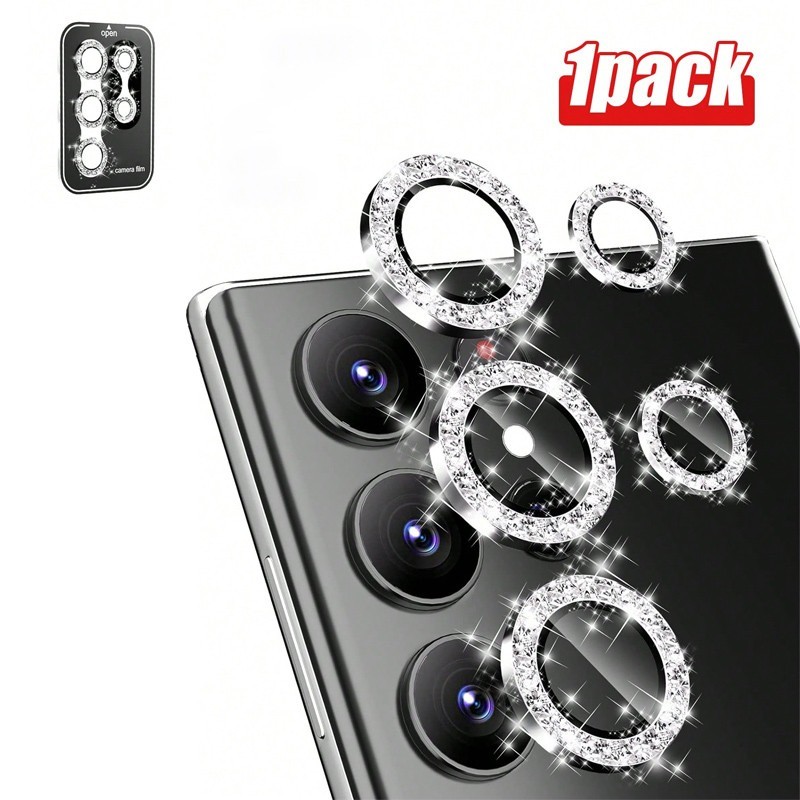 Glitter Diamante Câmera Lente Protetor Caso Para Galaxy S25 S24 Ultra Plus S23 FE Película Protetora De Vidro Temperado