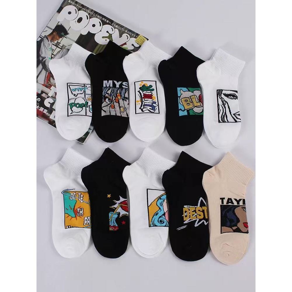 Cinco pares de meias curtas de marca de moda de desenho animado de primavera e verão meias curtas de rua hip-hop meias d