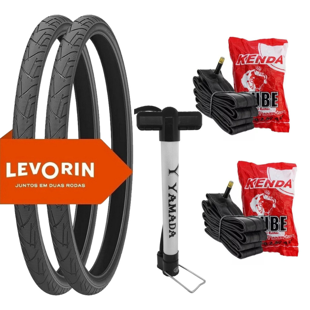 Par Pneus Bicicleta Levorin Praieiro Aro 26 X 1.95 Slick Balão C/ Camaras Kenda E Bomba Yamada 30 Cm em Oferta na Shopee
