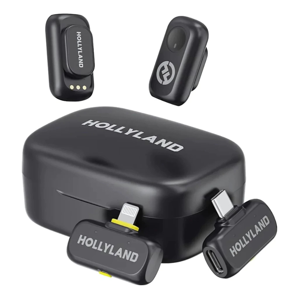 Microfone Lapela Hollyland Lark A1 Combo Preto P/ iPhone e Android USB-C Lighting