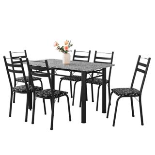 Conjunto De Mesa Itália Com 6 Cadeiras 1,40m Preto/Floral Granito Artefamol em Oferta na Shopee