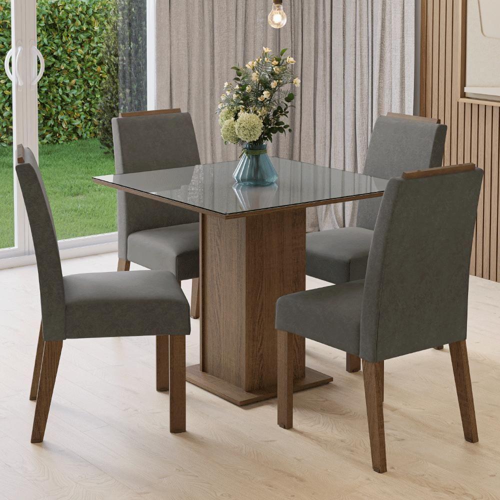 Conjunto Sala De Jantar Tampo De Vidro 4 Cadeiras Rustic/cinza/silver Sines Madesa em Oferta na Shopee