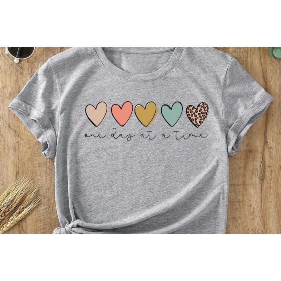 Camiseta Blusa 100% Algodão Feminina Estampa De Coração 100% Algodão Lançamento 2025
