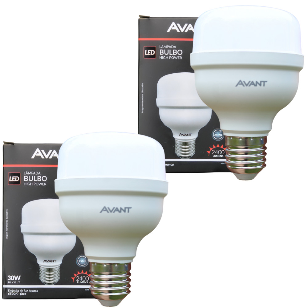 kit com 2 Lâmpada LED Avant 30W High Power Bulbo E27 2400 Lúmens Luz Branca 6500K Bivolt em Oferta na Shopee