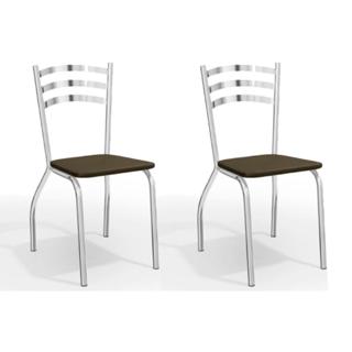 Cadeira Sala de Jantar Portugal 2C007CR Aço Kit 2 Uni Cromado - Assento Marrom 21 - Kappesberg em Oferta na Shopee