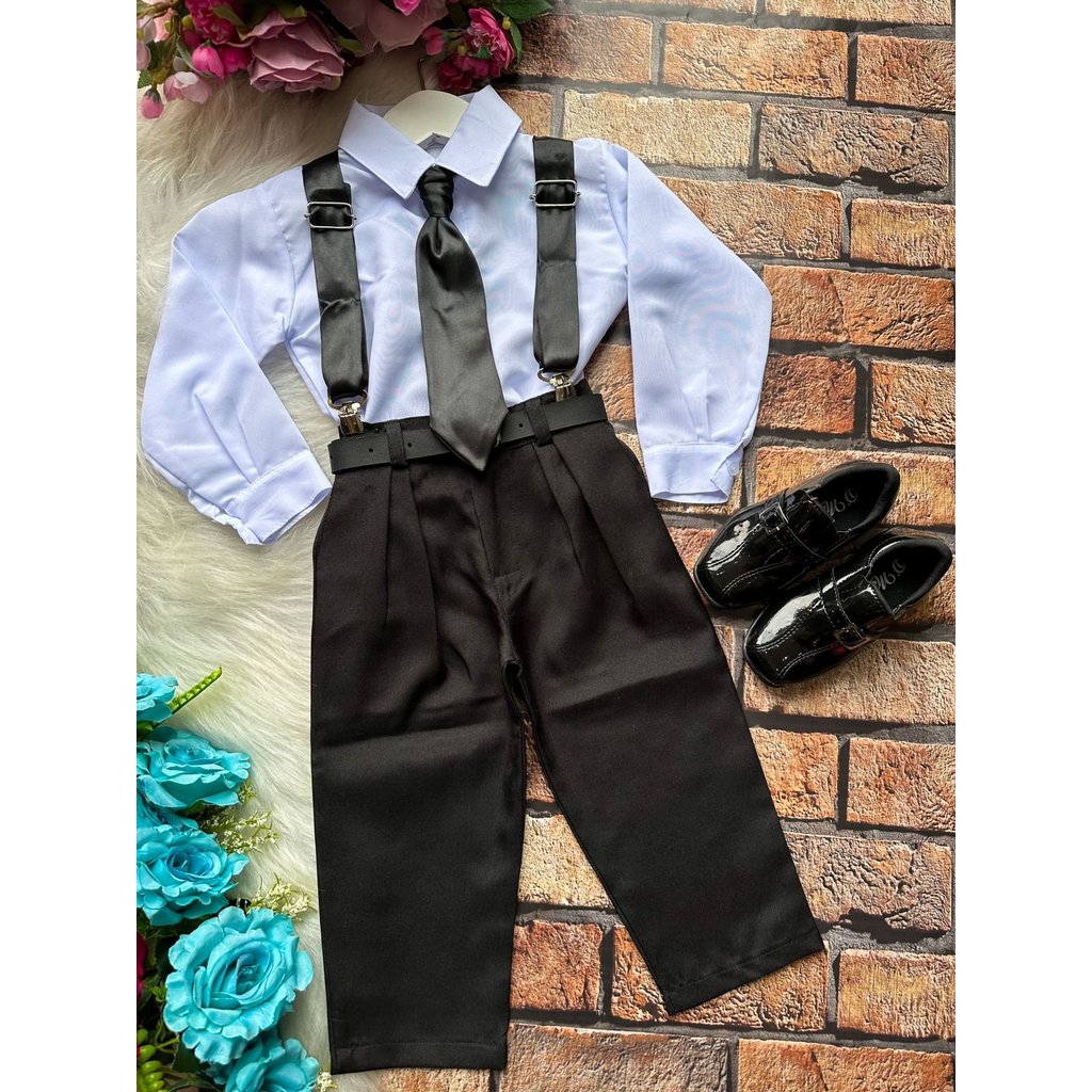 Conjunto Miss Cherry Meninos Social João Preto Suspensorio Cetim