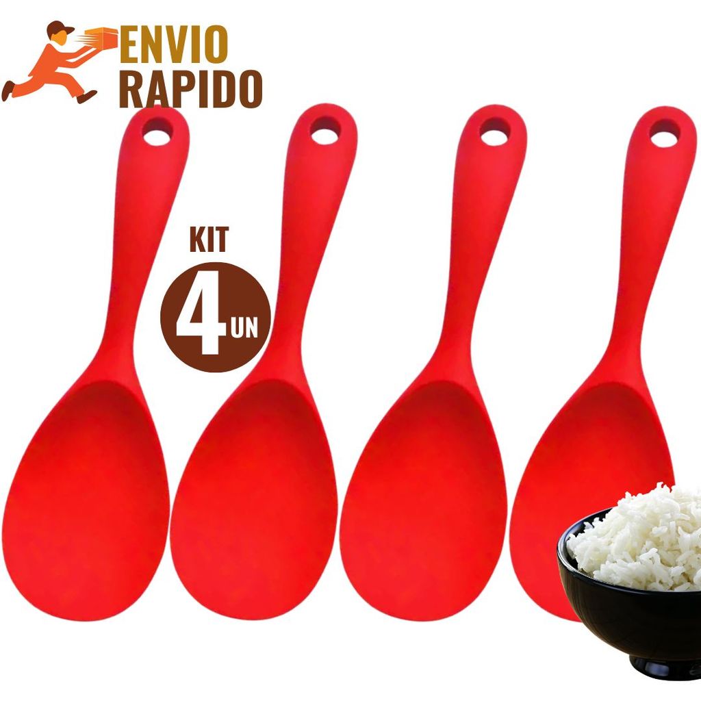 Kit 4 Colheres de Servir de Silicone Utensílios de Cozinha Antiaderente Não Risca Panela Resistente