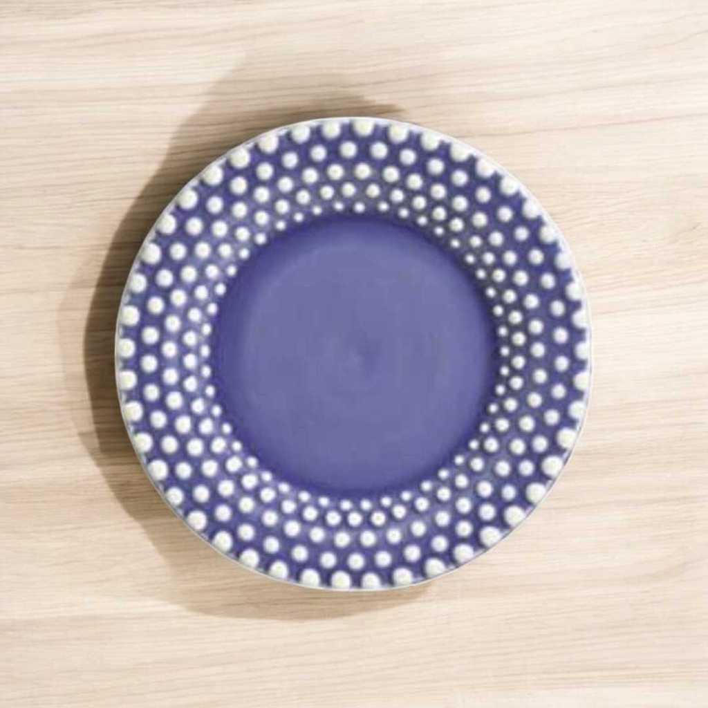 Prato de Sobremesa Doces Buzios Azul 6 Unidades Cerâmica Scalla