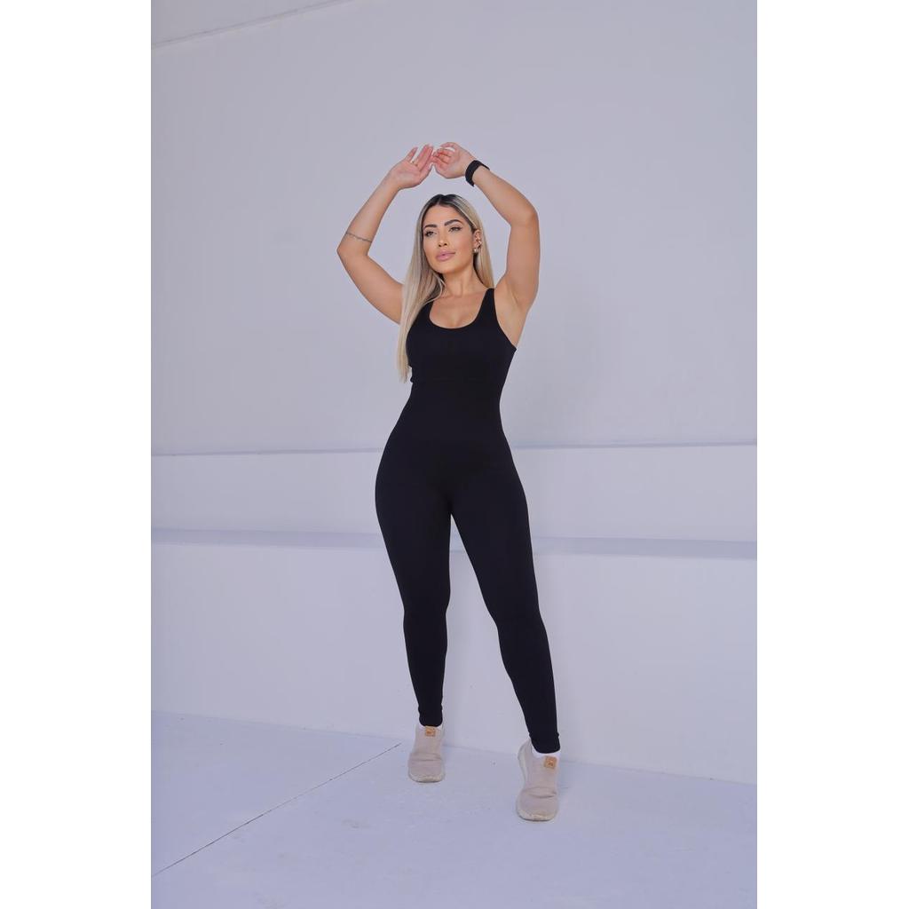 Macacão Longo Legg Fitness Canelado Poliamida Com Bojo