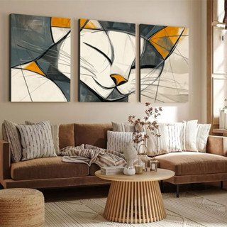 Kit 3 Quadros Gato Sonhador Arte Abstrata Mosaico Sala Quarto Escritório em Oferta na Shopee
