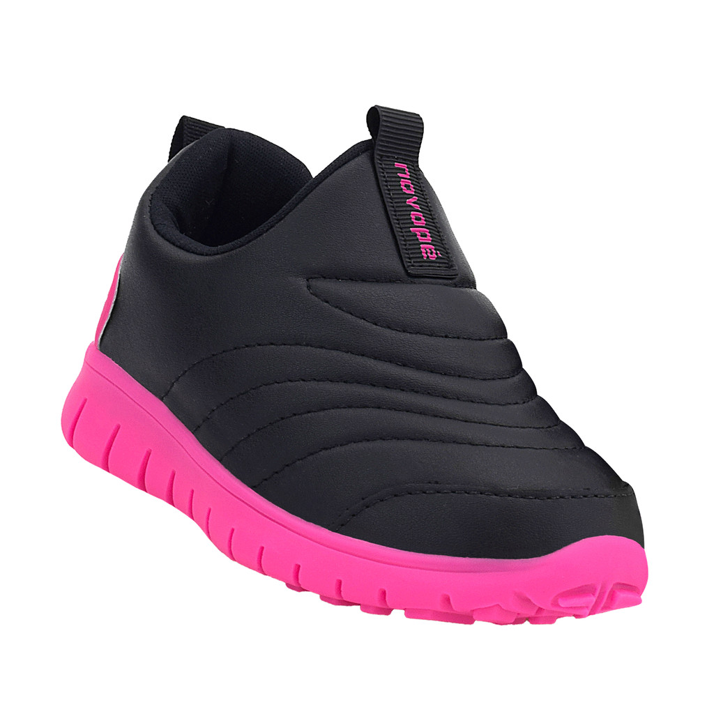 Tênis Infantil Novopé Super Flex Resistente a água Preto Pink Fluor