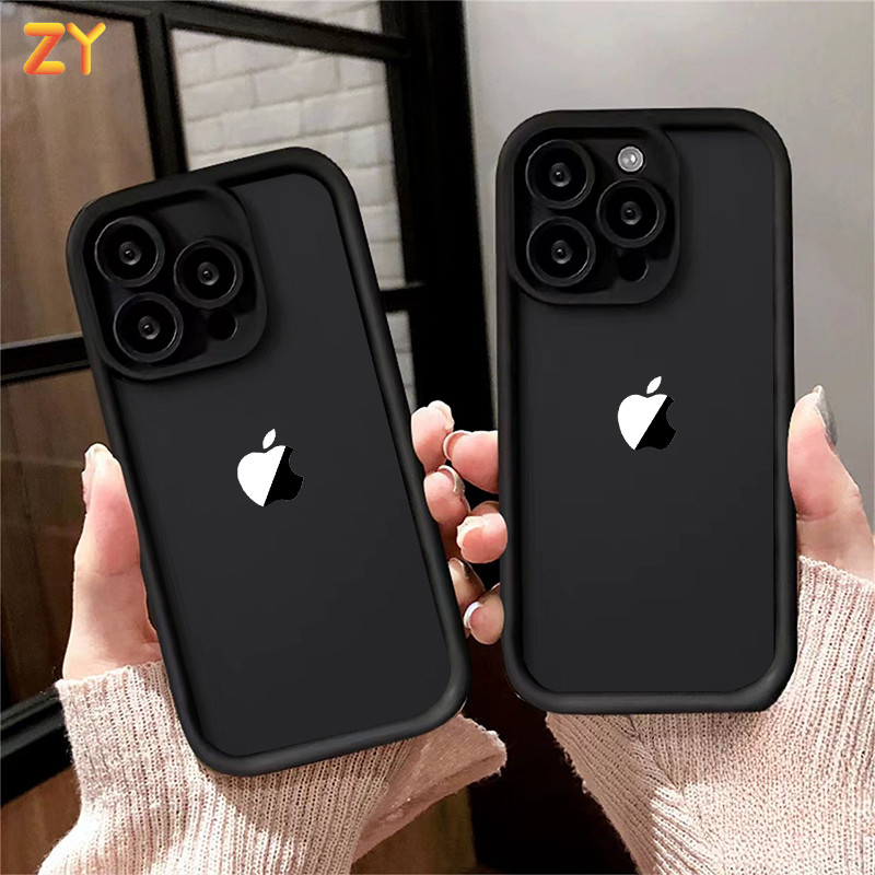 Capa Para iPhone 17 16 13 12 11 15 14 Pro Max Plus Air XR Anti Queda Silicone Softcase Preto Branco Logotipo Da Apple ZY em Oferta na Shopee