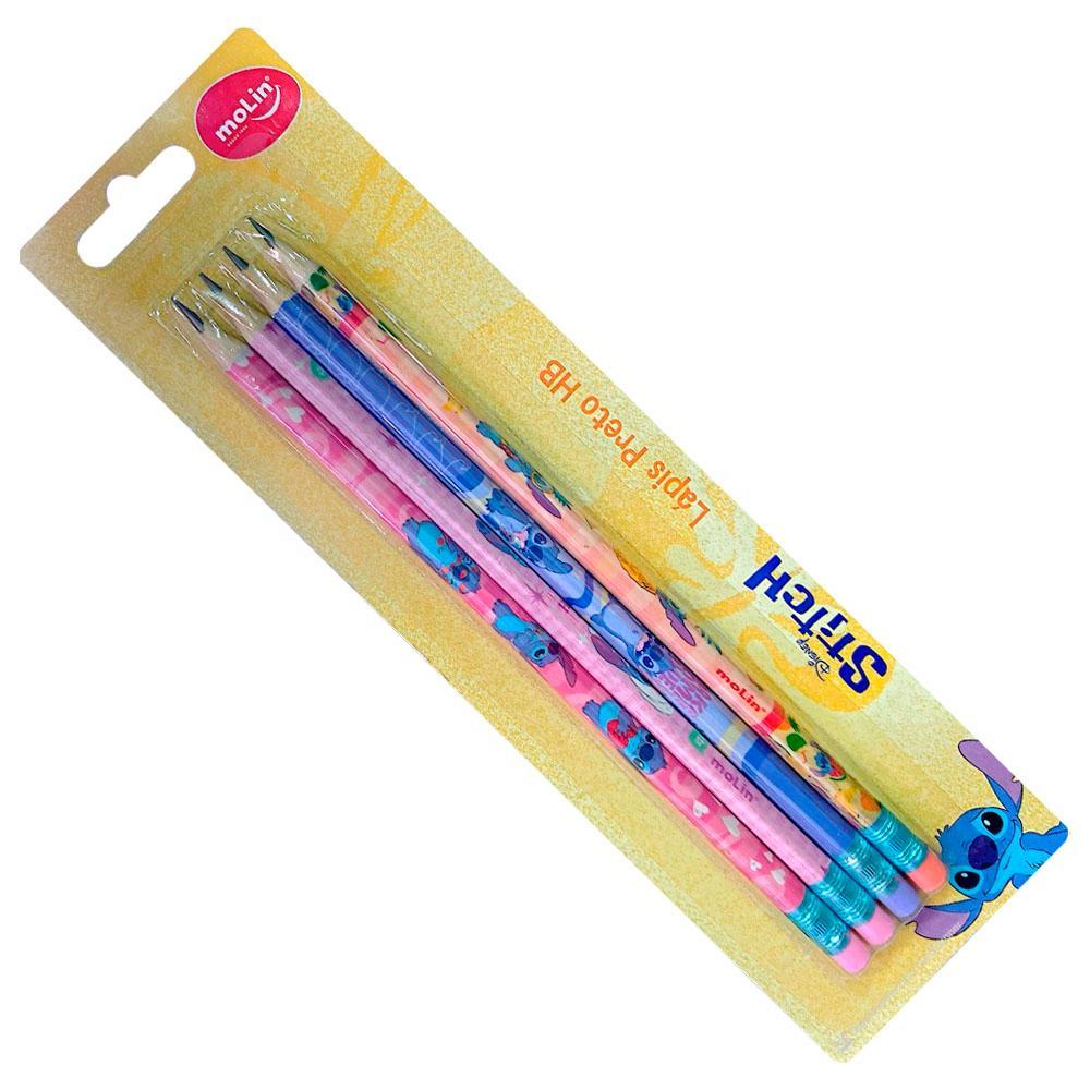 Kit Lápis Grafite HB c/ Borracha 4 Unidades Stitch Molin em Oferta na Shopee