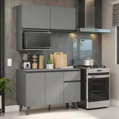 Armário De Cozinha Compacta 120 Cm Cinza Nice Madesa 05
