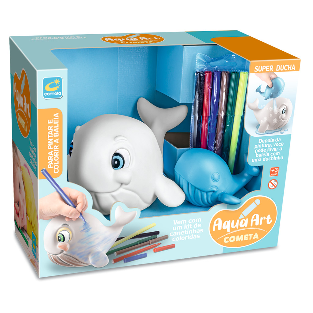 Brinquedo Bicho Banho Colorir Canetinha Baleia Aquatico furo Infantil primeira Infancia Bebe Esguicho