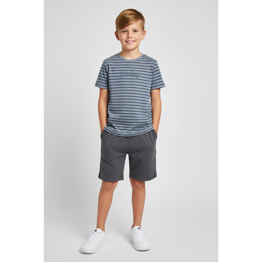 Detalhes do Conjunto Infantil Menino Bordado Sailing Elian Azul