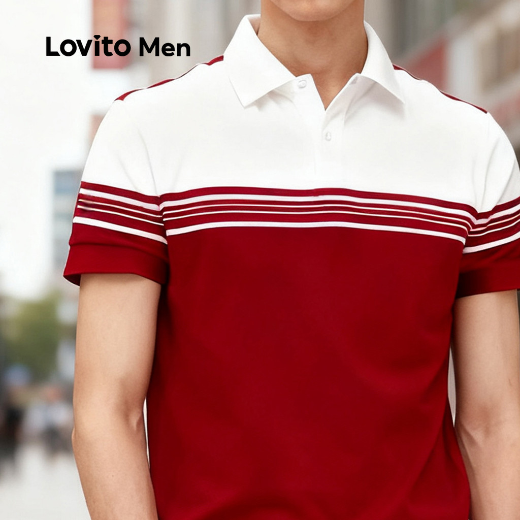 Detalhes do Lovito Camisa Polo Masculina Casual De Natal E Ano Novo Colorida Primavera/verão Vermelha LNE122142