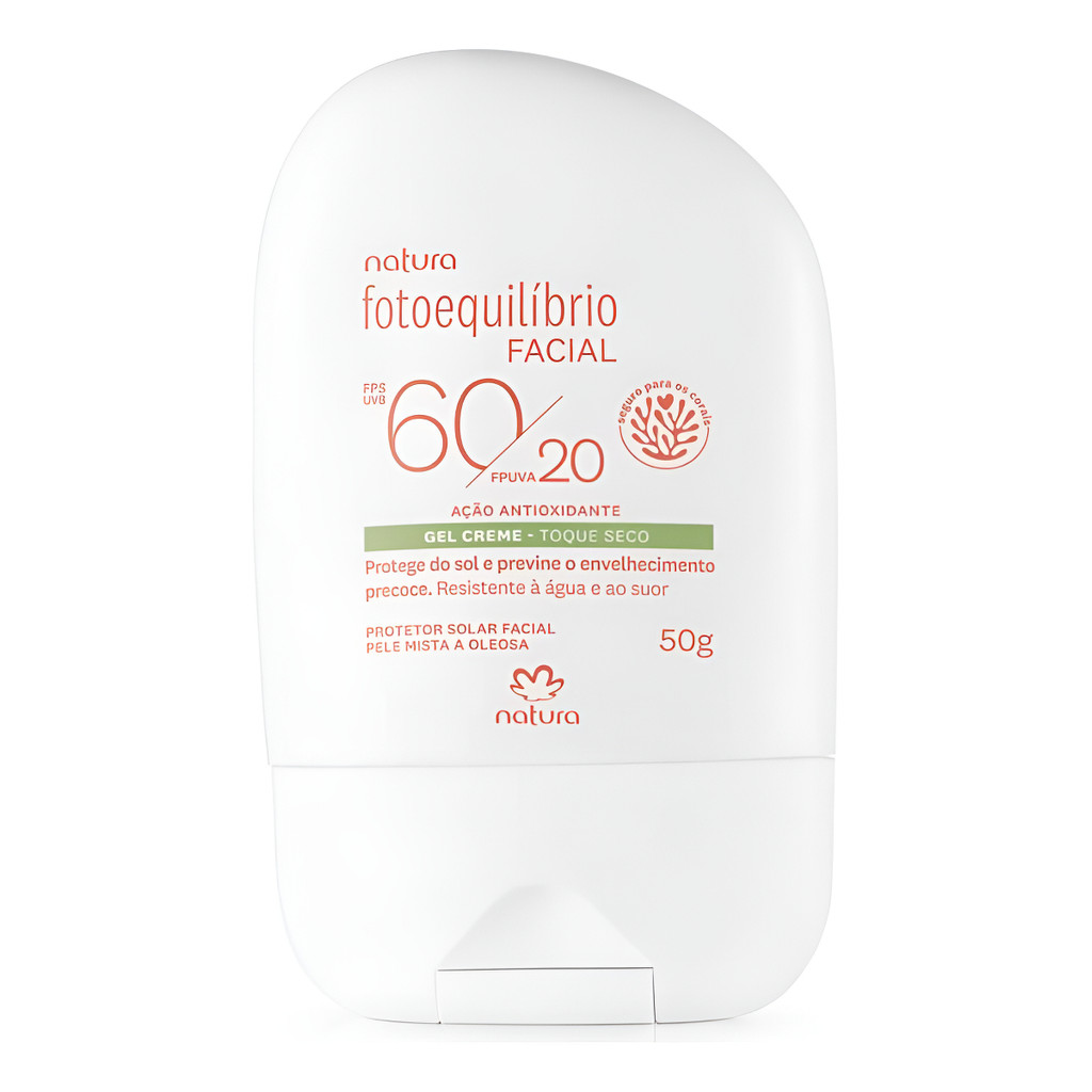 Protetor Facial Gel Creme FPS 60 FPUVA 20 Fotoequilíbrio Natura 50g