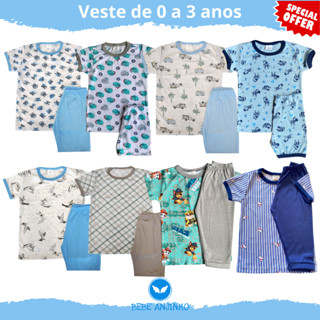 Conjunto Pijama Menino Verão – Manga Curta P ao 3 Anos Promoção (v1) em Oferta na Shopee