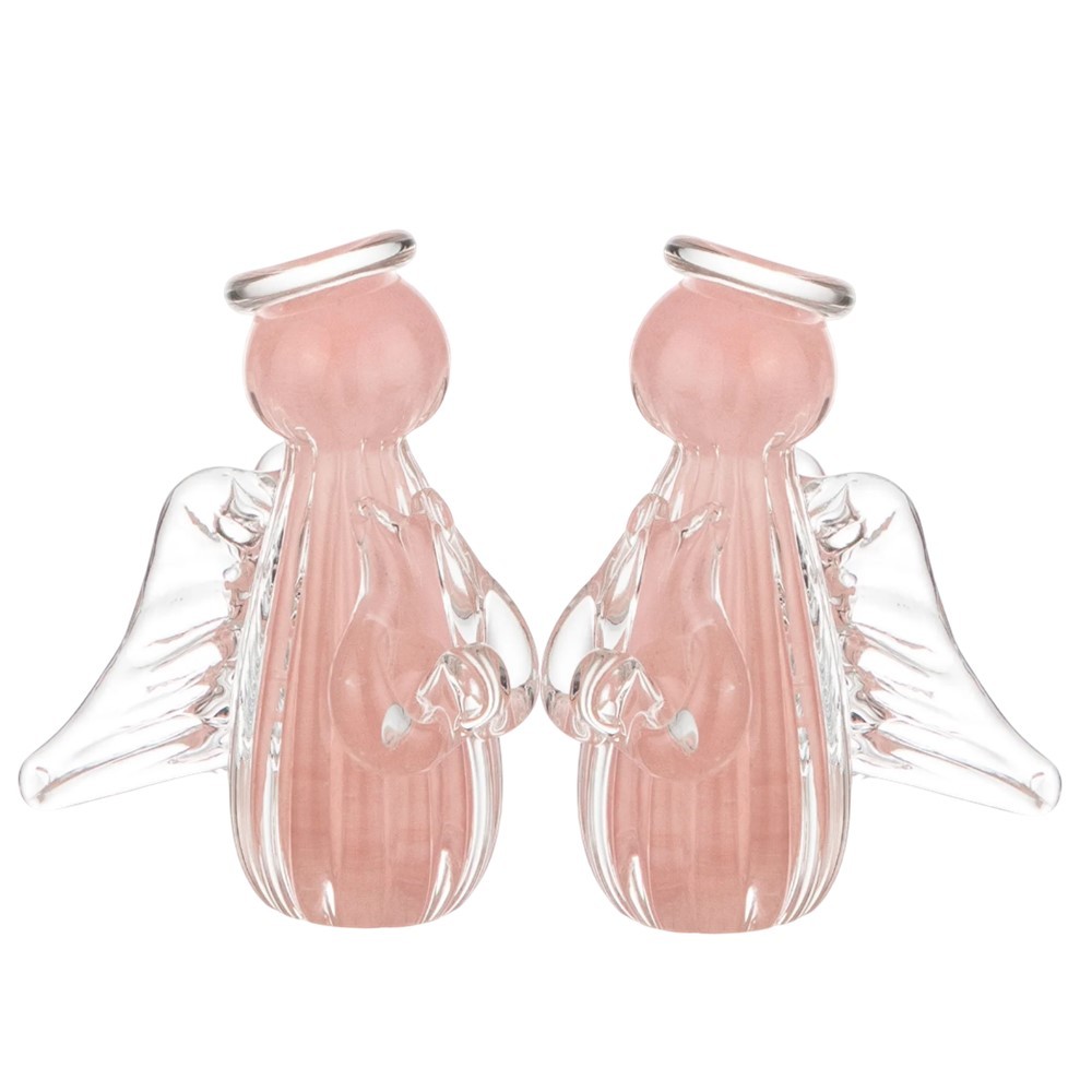 Kit 2 Anjo Decorativo de Cristal Murano Uriel Jade Rosa Labone 6x4cm