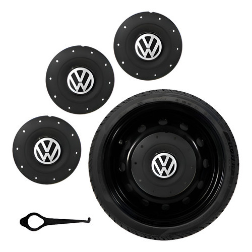 Jogo Calota Centro Roda Vw Amarok Aro 14 15 Preta 4 Furos - Preto