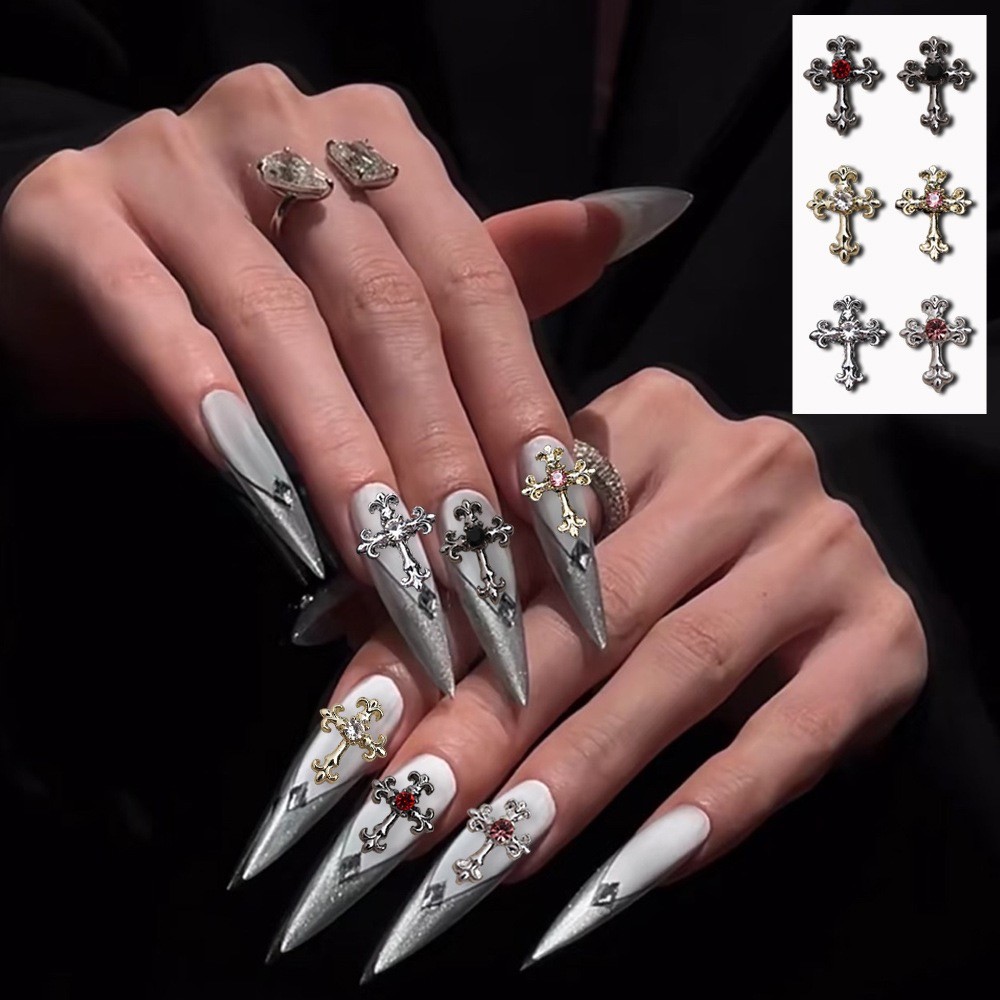 Estilo Punk requintado 3D tridimensional cruz acessórios de manicure manicure loja jóias diamante cruz decoração do preg
