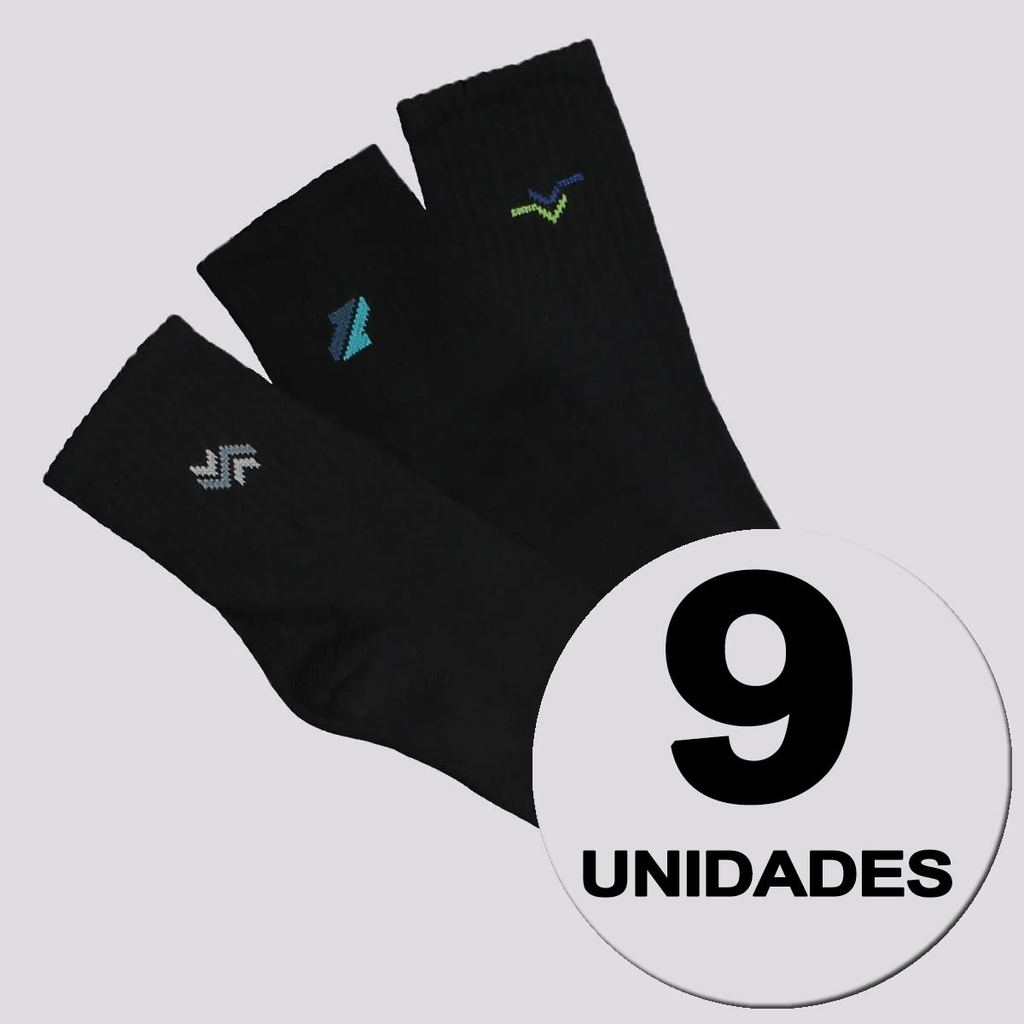 Kit Meia Selene Cano Médio 9 Pares Preta