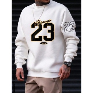 Moletom Chicago 23 Preto Blusa de Frio Gola Careca Flanelado Inverno Passeio Casual