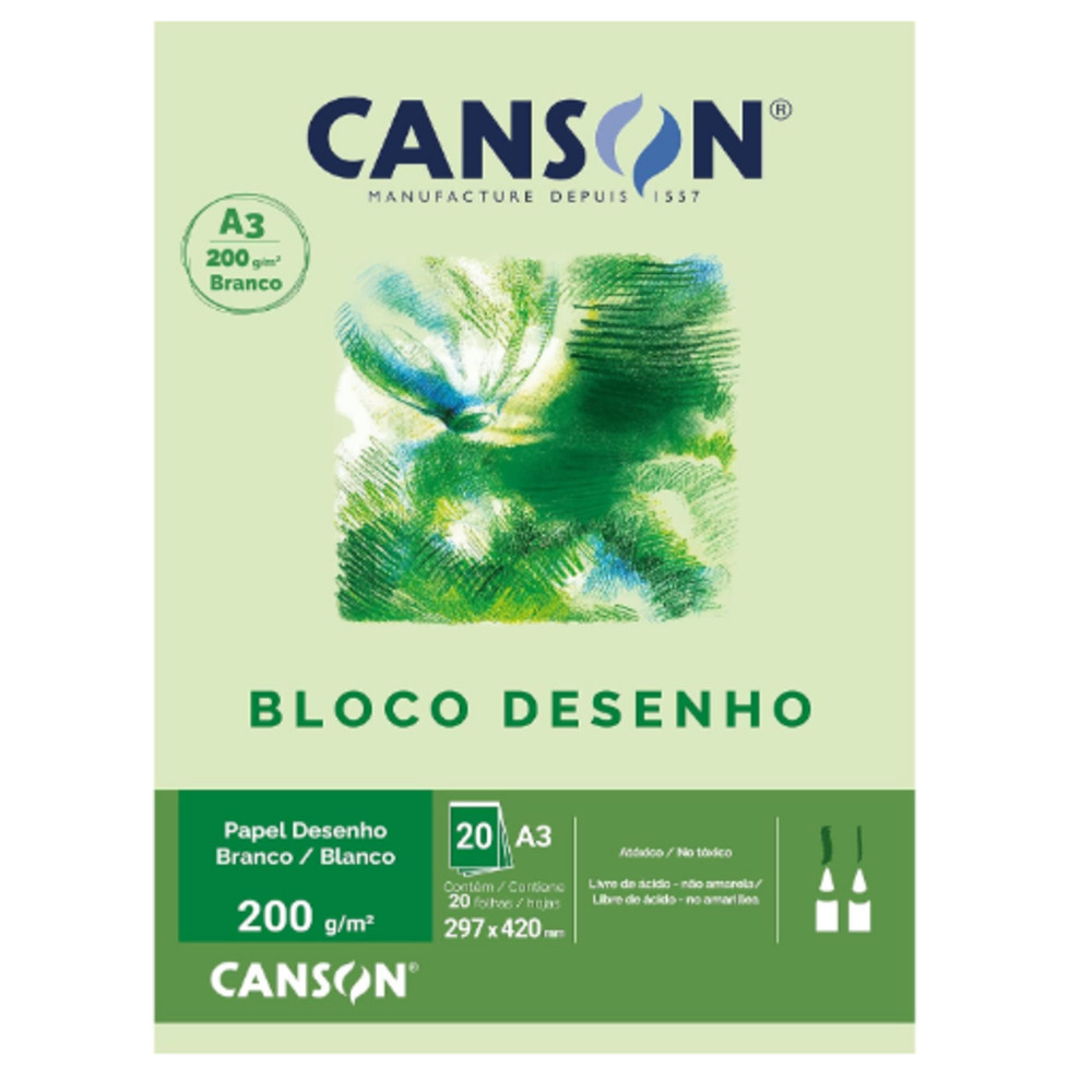 Bloco Papel Canson Desenho Branco A3 180g  - 20 Folhas