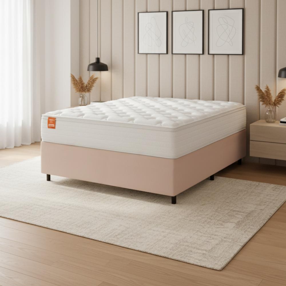 Cama Box Colchão Casal Molas Ensacadas Real 138x188x65cm Branco / Bege Inducol - Suporta até 130kg por Pessoa em Oferta na Shopee
