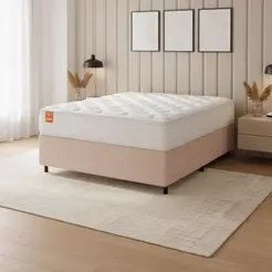 Cama Box Colchão Casal Molas Ensacadas Real 138x188x65cm Branco / Bege Inducol - Suporta até 130kg por Pessoa