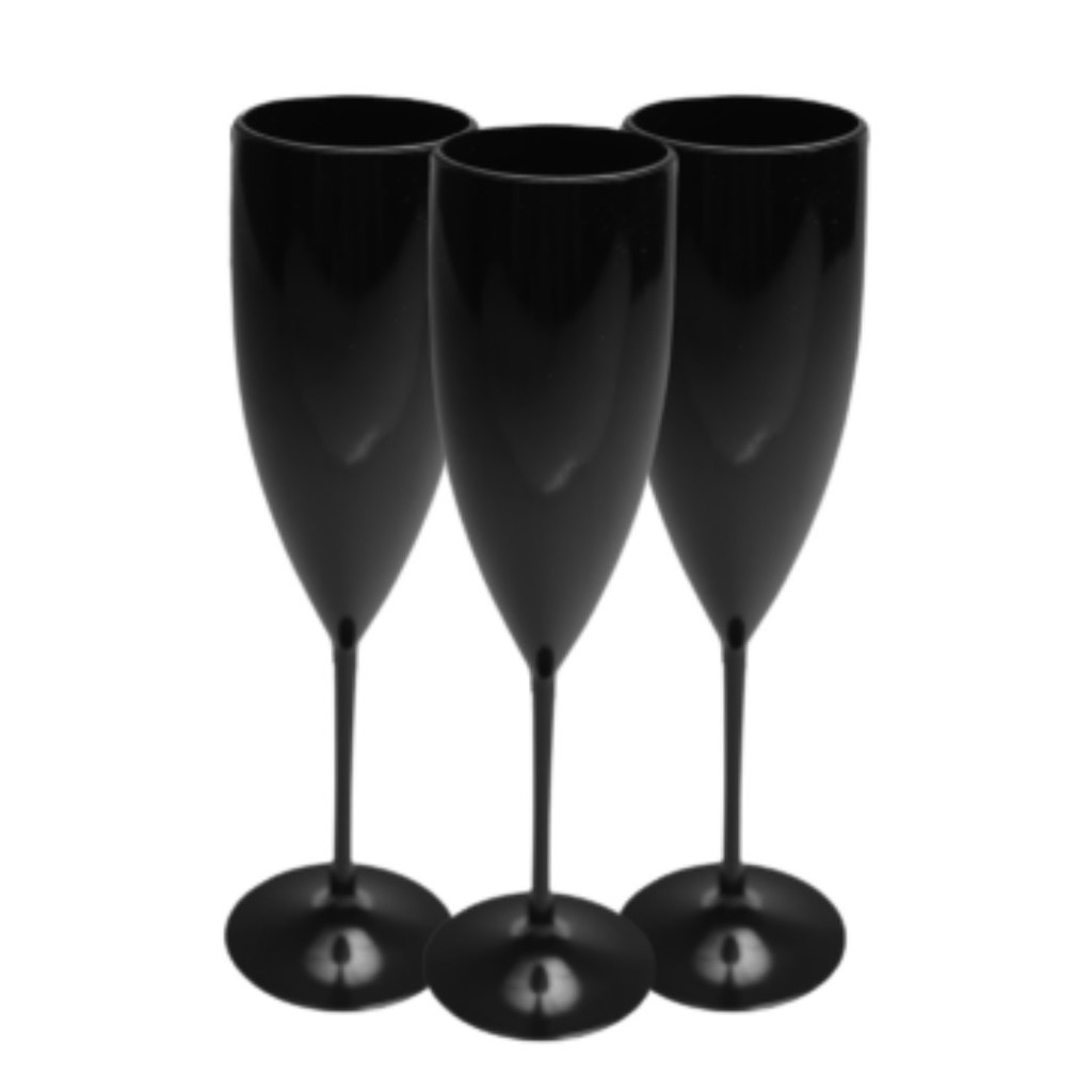 10 Taças De Champanhe Acrílico Solido Preto 160 ML P/ Personalizar Festas Eventos Casamentos Formaturas Aniversários