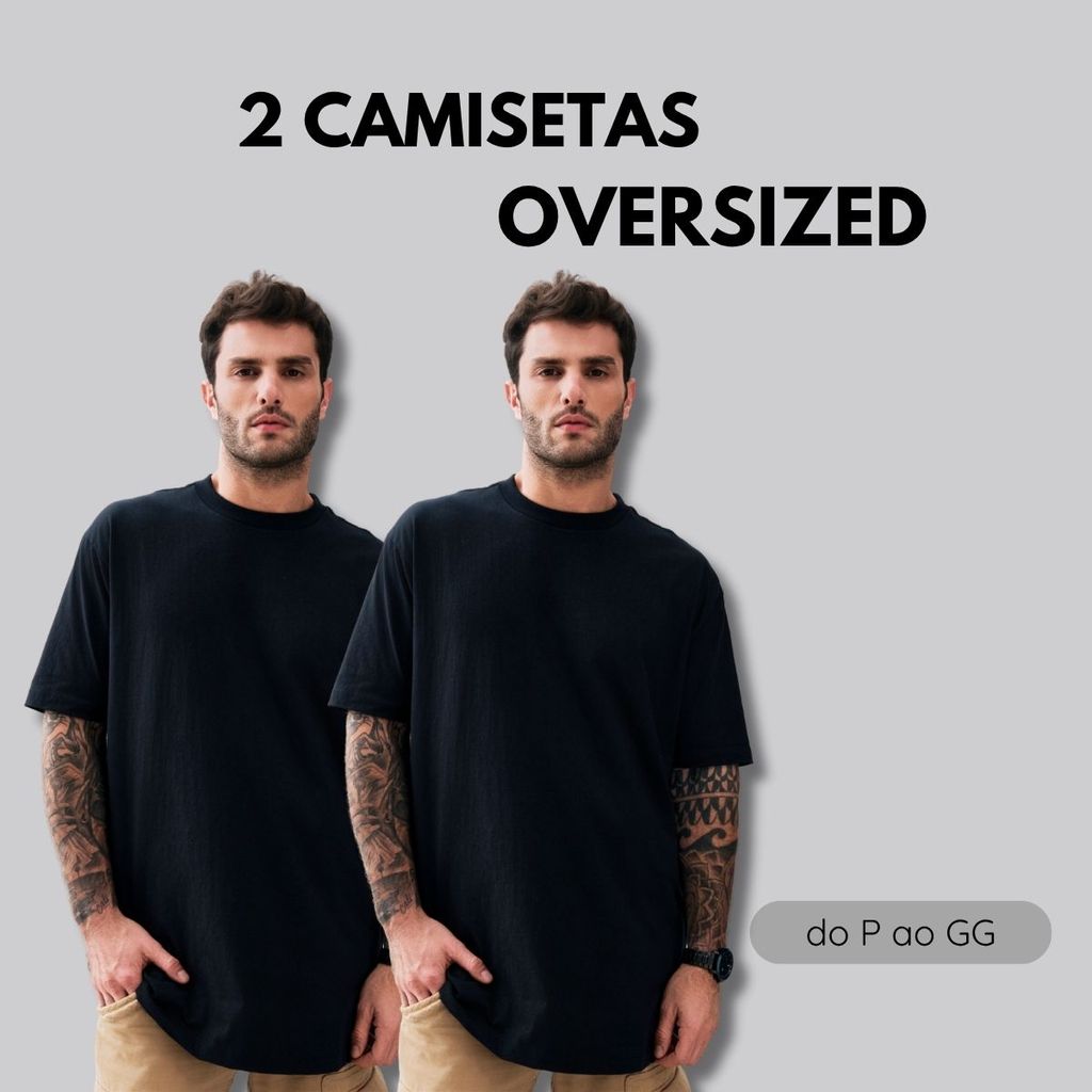 Kit 2 Camiseta Oversized Masculina Lisa 100% Algodão Streetwear Estilo de Rua Camiseta Gola Redonda