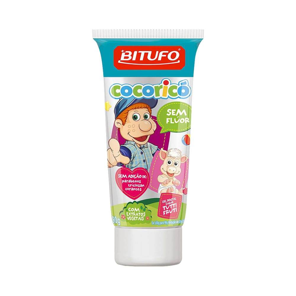 Gel Dental Bitufo Cocoricó Tutti Frutti Sem Flúor 90g