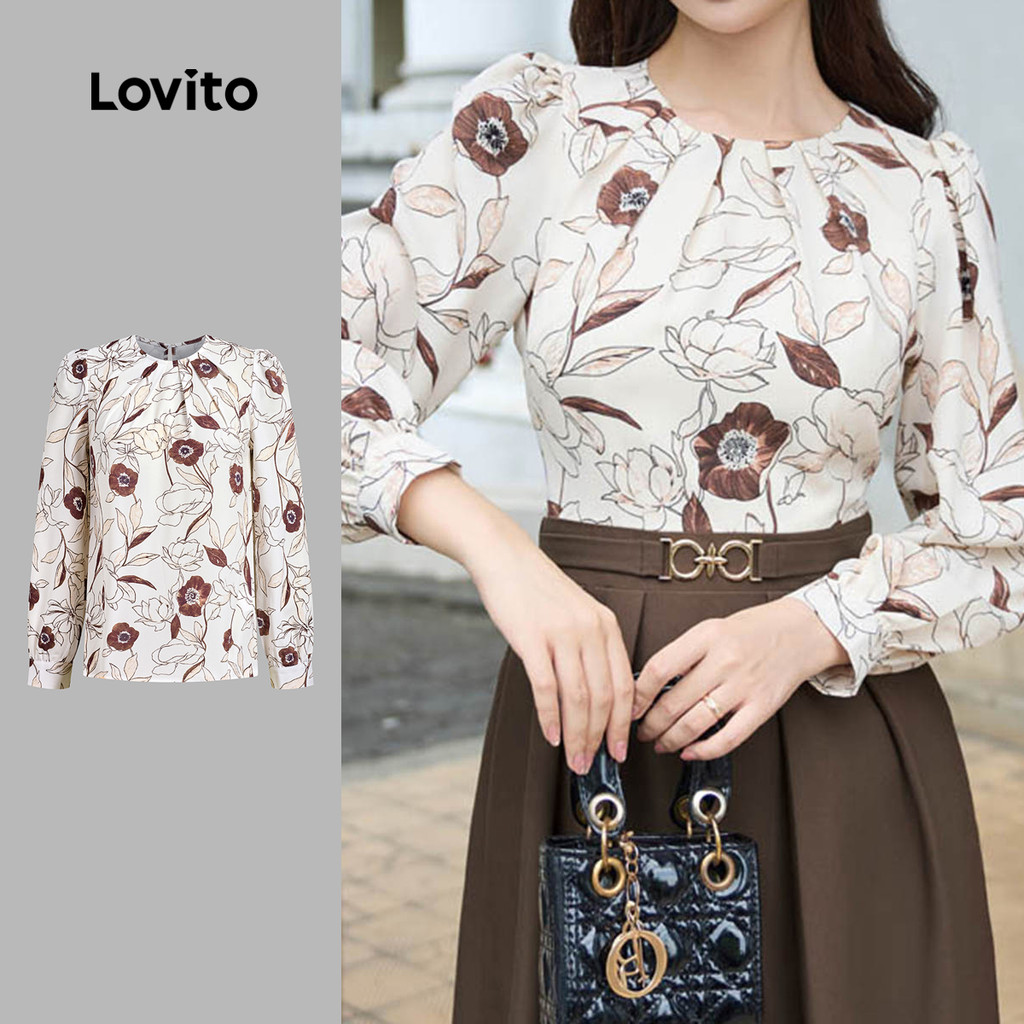 Lovito Blusa Boho Casual Confortável E Estilosa Para Primavera/verão Marrom Para Mulheres L157ED1107 em Oferta na Shopee