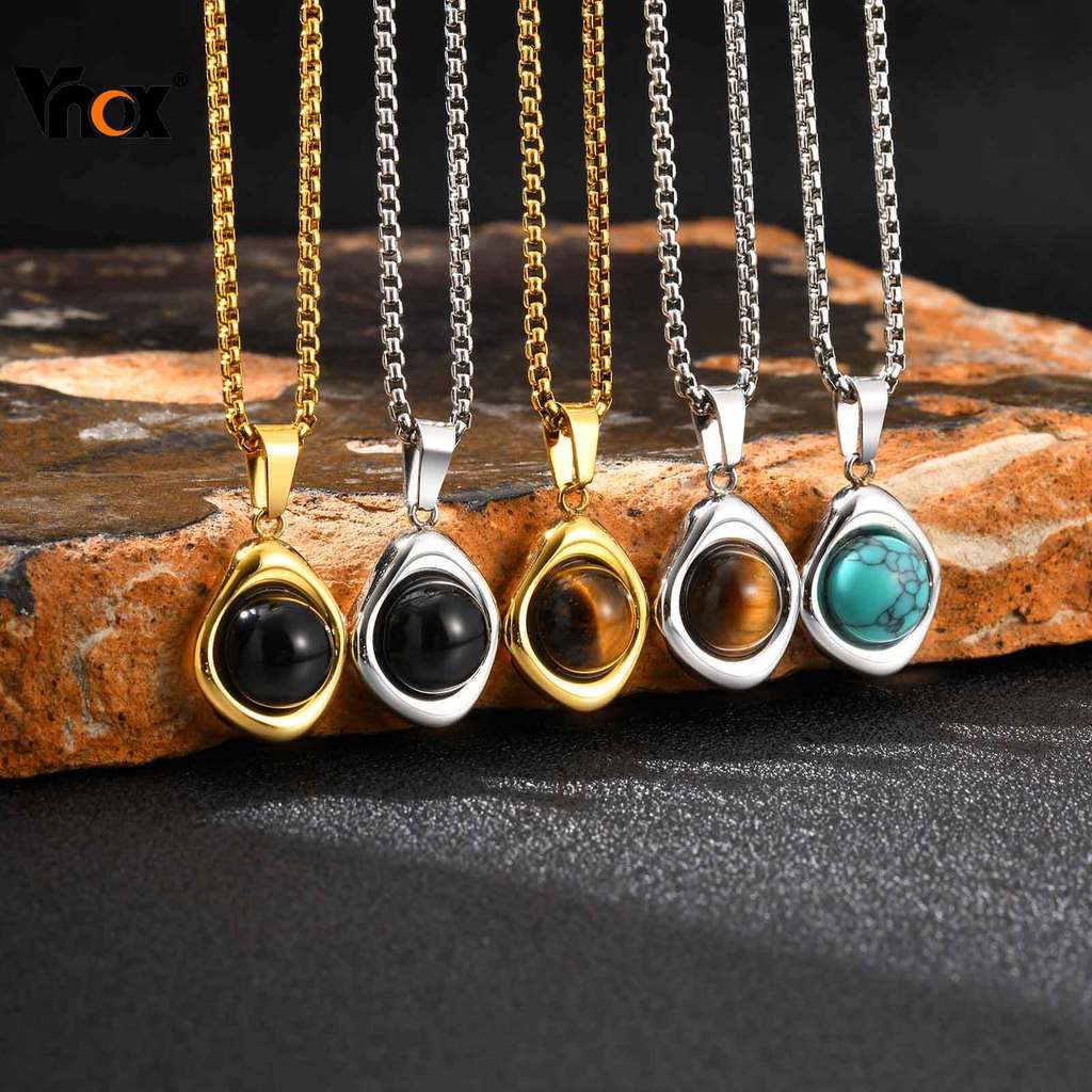 Vnox Tiger's Eye Irregular Pingente Colar Aço Inoxidável Boa Sorte Riqueza Talismã em Oferta na Shopee