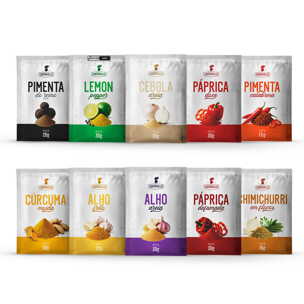 Kit 10 Temperos Sachê CantaGallo - Alho Cebola Chimichurri Páprica Lemon Pepper Kit