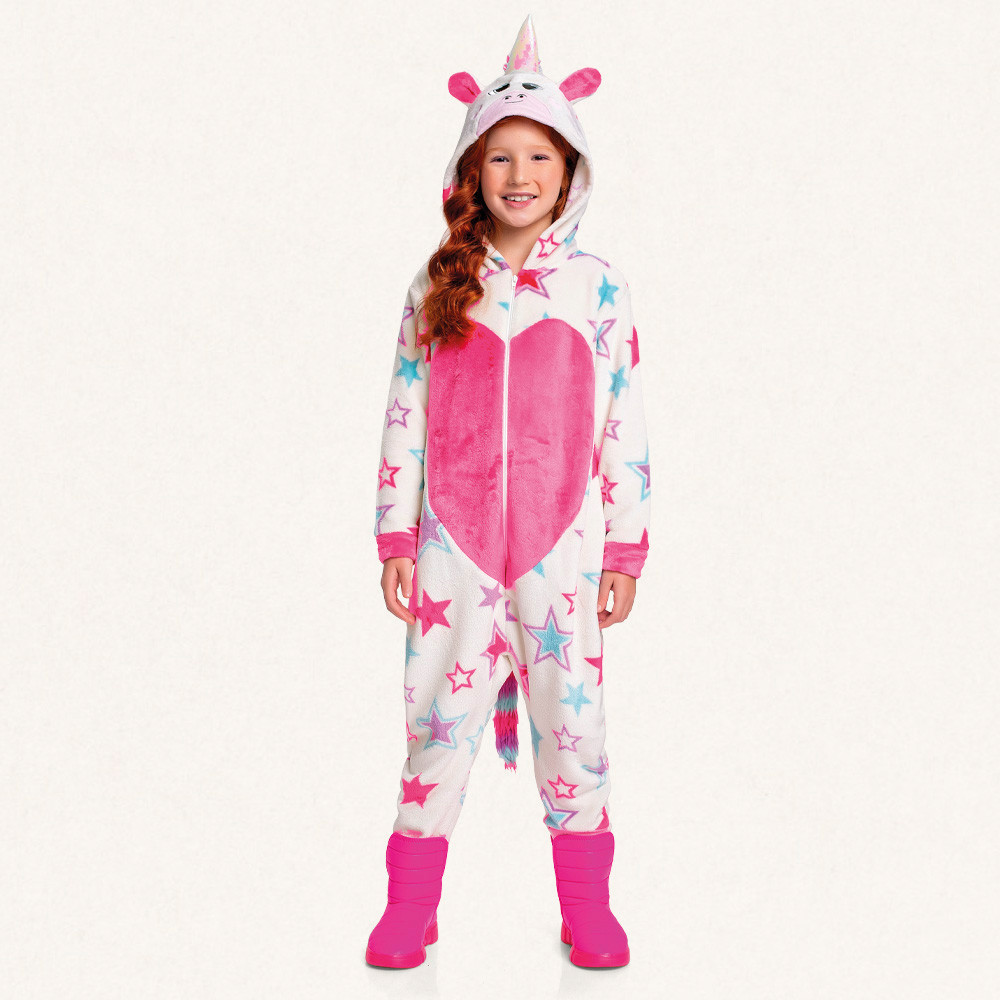 Kigurumi infantil unicórnio em fleece Fakini