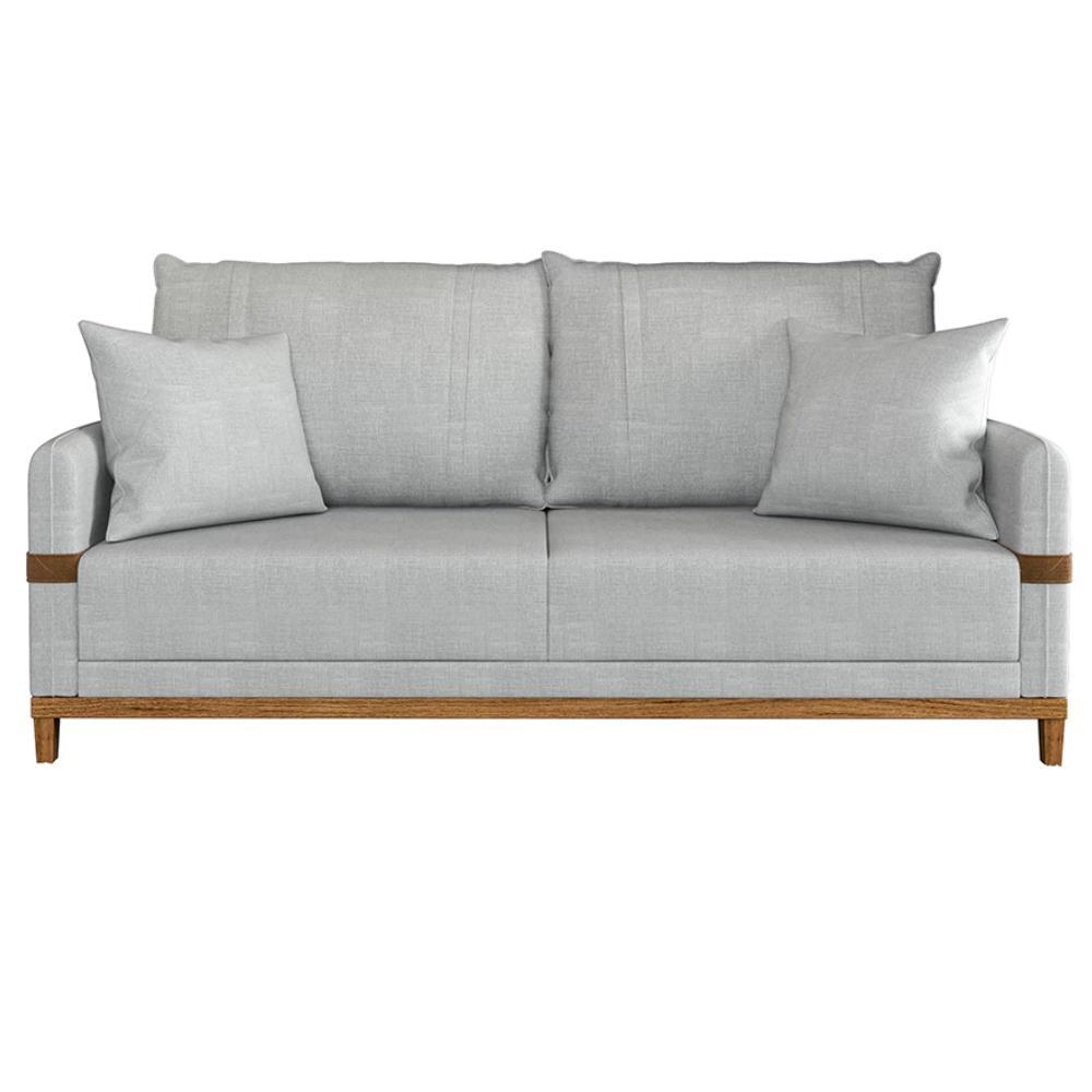 Sofá 3 Lugares 2m Living Com Almofadas Pés Madeira Linho Cinza Kazu Bex's em Oferta na Shopee