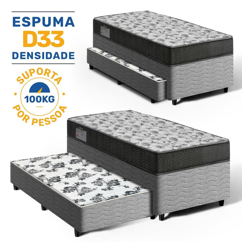 Cama Box Bicama com Colchão de Espuma D33 Ortobom ISO 100 + Auxiliar de Espuma Unique Solteiro 88cm em Oferta na Shopee