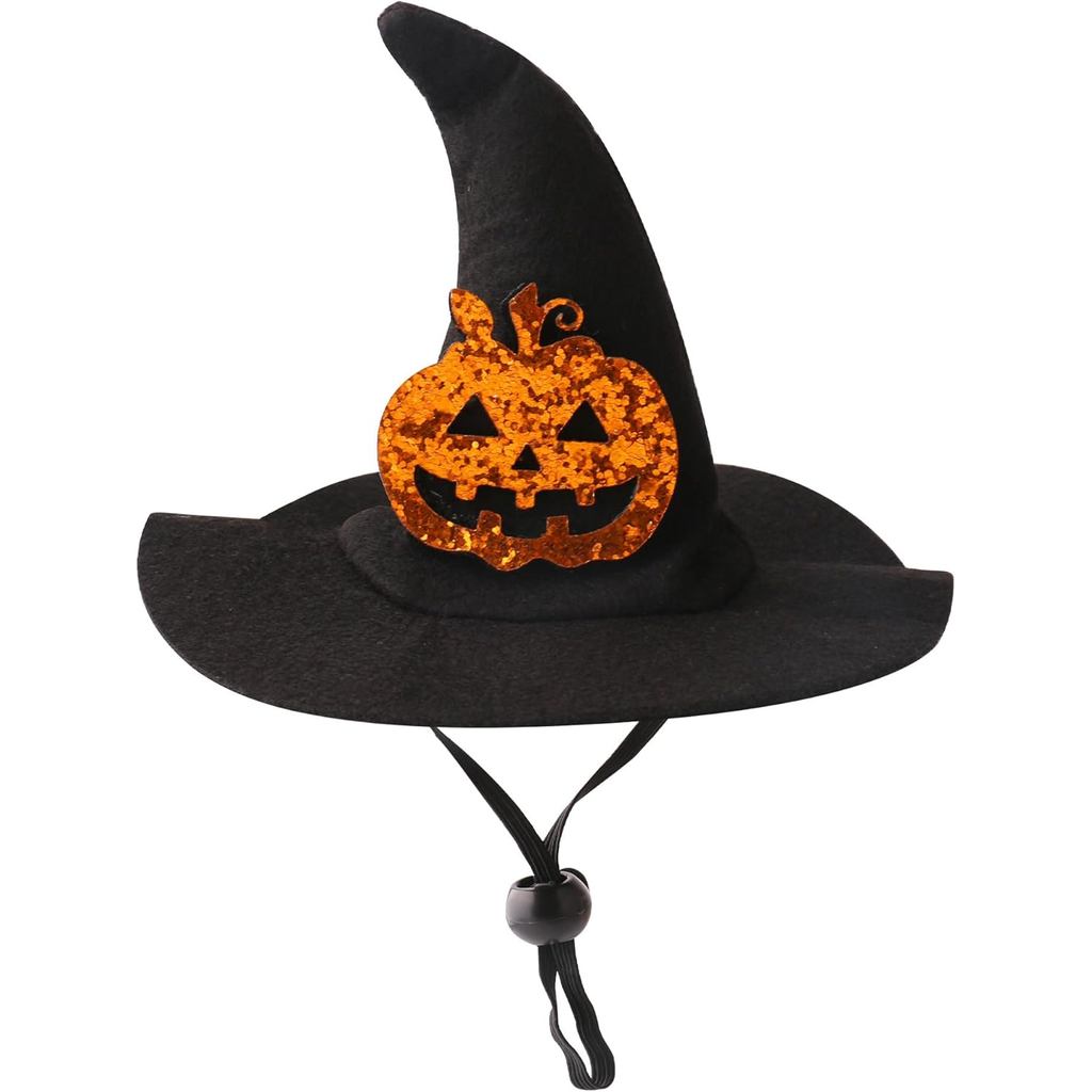 Fantasia de Halloween para Animais de Estimação, Chapéu de Bruxa para Gatos e Cães, Chapéu de Mago Preto Ajustável com D