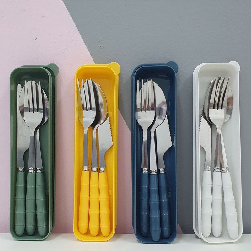 Jogo Talher Colher 3pc Inox Estojo Garfo Faca Marmita Viagem HU89012 em Oferta na Shopee