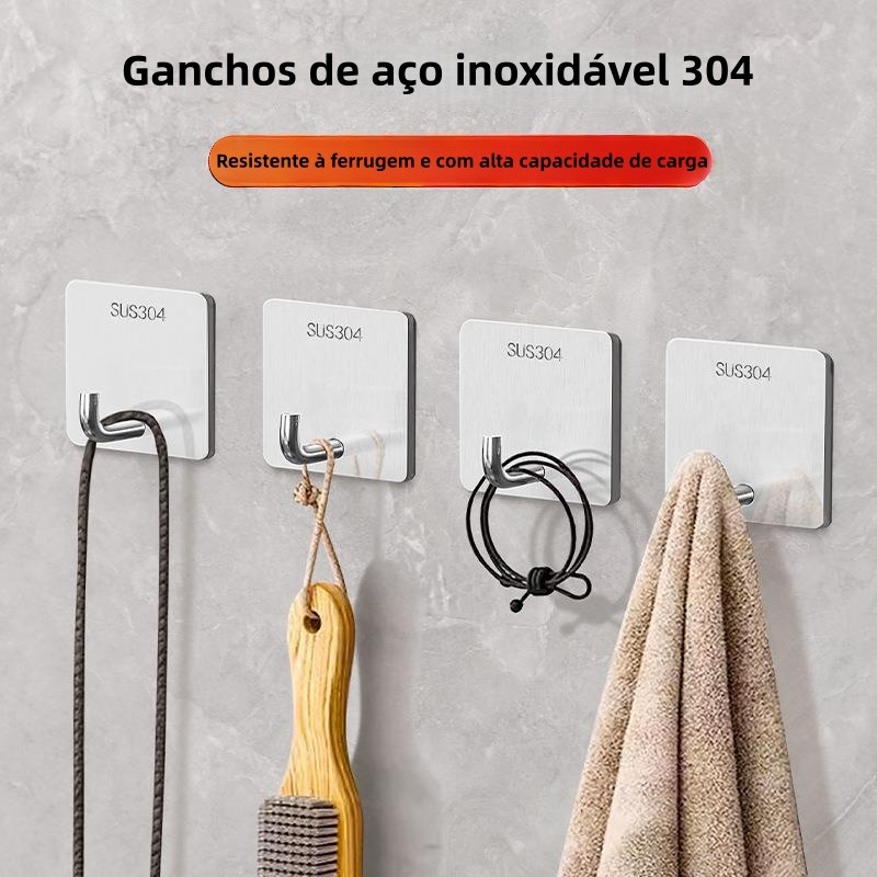 Kit Ganchos Inox Adesivo 3m Cabide De Parede Pra Roupas Pra Chaves Pra Talheres Autocolante ES