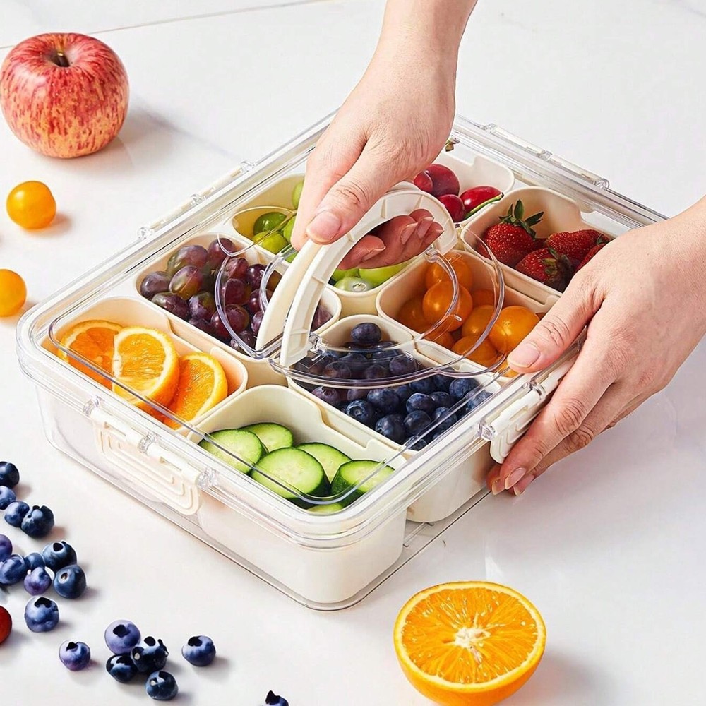 Pote Organizador de Geladeira Hermético Multiuso Com 8 Divisórias Para Alimentos e Verduras