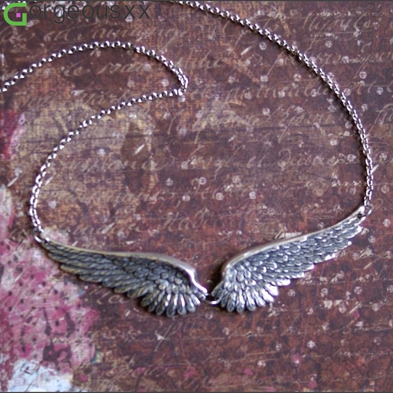[Gorgeousxx] Gargantilha Vintage De Penas Com Asas De Anjo , Colares Pingente Grande Para Mulheres , Joias De Casamento