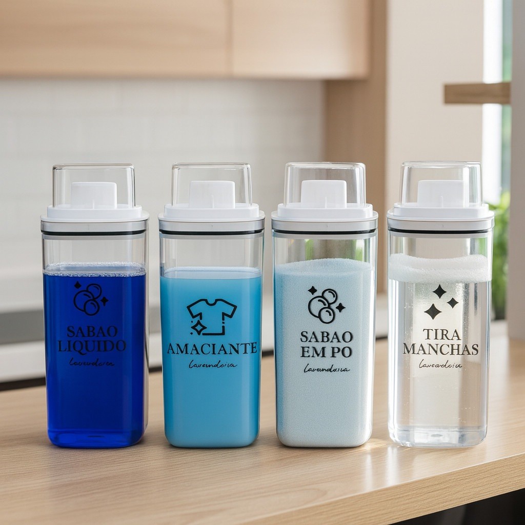 Kit Dispenser Organizador Lavanderia 2,3L Acrílico Porta Amaciante Sabão em Pó Sabonete Liquido Ou em Oferta na Shopee