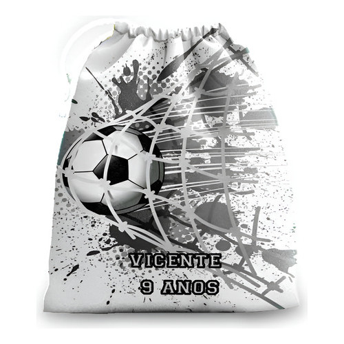 10 Sacolinhas Personalizadas  Tecido Futebol Gol  Preto 30 cm x 20 cm